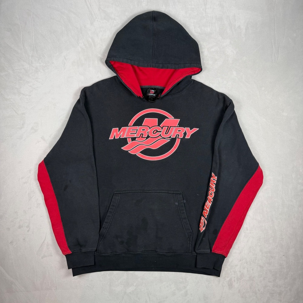 Y2K Mens Beimar Mercury Marine Graphic Colorblock Hoodie Large